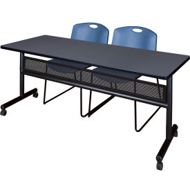 Regency® Kobe Privacy Nesting Table with 2 Zeng Blue Stack Chairs 72"L x 24"W Gray 