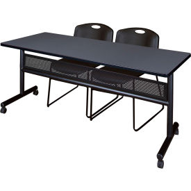Kobe Privacy Nesting Table with 2 Zeng Black Stack Chairs, 72"L x 24"W, Gray view 2