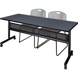 Regency® Kobe Privacy Nesting Table with 2 Zeng Gray Stack Chairs 72"L x 24"W Gray 