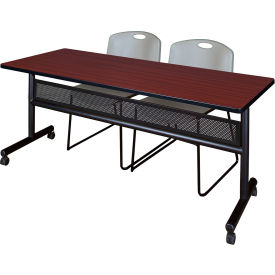 Regency® Kobe Privacy Nesting Table with 2 Zeng Gray Stack Chairs 72"L x 24"W Mahogany 