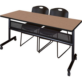 Privacy Nesting Table with 2 Zeng Black Stack Chairs, 72"L x 24"W, Noble Oak view 2