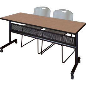 Regency® Kobe Privacy Nesting Table with 2 Zeng Gray Stack Chairs 72"L x 24"W Noble Oak 