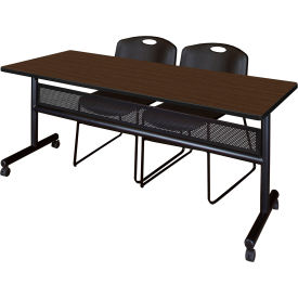 Kobe Privacy Nesting Table with 2 Zeng Black Stack Chairs, 72"L x 24"W, Neo Walnut view 2