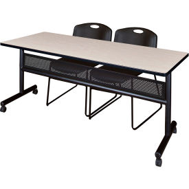 Privacy Nesting Table with 2 Zeng Black Stack Chairs, 72"L x 24"W, Maple view 2
