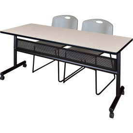 Regency® Kobe Privacy Nesting Table with 2 Zeng Gray Stack Chairs 72"L x 24"W Maple 