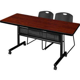 Privacy Nesting Table with 2 Zeng Black Stack Chairs, 72"L x 30"W, Cherry view 2