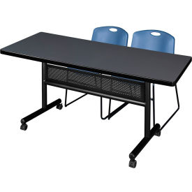 Regency® Kobe Privacy Nesting Table with 2 Zeng Blue Stack Chairs 72"L x 30"W Gray 