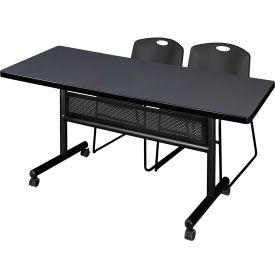 Privacy Nesting Table with 2 Black Stack Chairs, 72"L x 30"W, Gray view 2