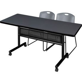 Regency® Kobe Privacy Nesting Table with 2 Zeng Gray Stack Chairs 72"L x 30"W Gray 