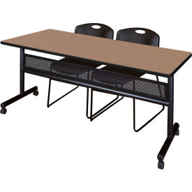 Privacy Nesting Table with 2 Zeng Black Stack Chairs, 72"L x 30"W, Noble Oak view 2