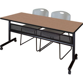 Regency® Kobe Privacy Nesting Table with 2 Zeng Gray Stack Chairs 72"L x 30"W Noble Oak 
