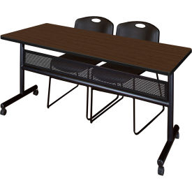 Kobe Privacy Nesting Table with 2 Black Stack Chairs, 72"L x 30"W, Neo Walnut view 2