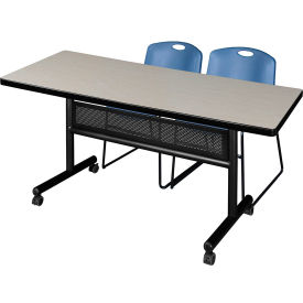 Regency® Kobe Privacy Nesting Table with 2 Zeng Blue Stack Chairs 72"L x 30"W Maple 