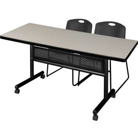 Kobe Privacy Nesting Table with 2 Zeng Black Stack Chairs, 72"L x 30"W, Maple view 2