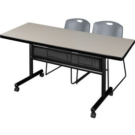 Regency® Kobe Privacy Nesting Table with 2 Zeng Gray Stack Chairs 72"L x 30"W Maple 