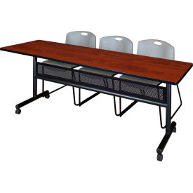 Regency® Kobe Privacy Nesting Table With 3 Zeng Gray Stack Chairs 84"L x 24"W Cherry 