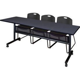 Kobe Privacy Nesting Table with 2 Black Stack Chairs, 84"L x 24"W, Gray view 2