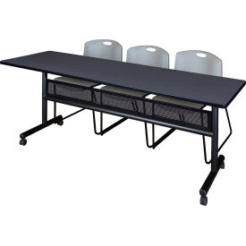 Regency® Kobe Privacy Nesting Table With 3 Zeng Gray Stack Chairs 84"L x 24"W Gray 