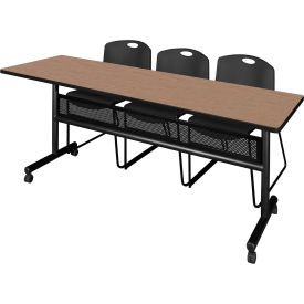 Kobe Privacy Nesting Table with 2 Zeng Black Stack Chairs, 84"L x 24"W, Noble Oak view 2
