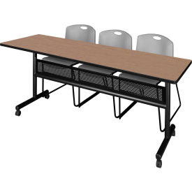 Privacy Nesting Table with 2 Zeng Gray Stack Chairs, 84"L x 24"W, Noble Oak view 2