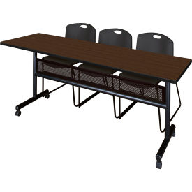 Kobe Privacy Nesting Table with 2 Zeng Black Stack Chairs, 84"L x 24"W, Neo Walnut view 2