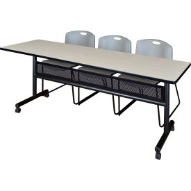 Regency® Kobe Privacy Nesting Table With 3 Zeng Gray Stack Chairs 84"L x 24"W Maple 