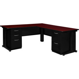 Regency Fusion L Shaped Desk w/ Double Pedestal Drawer 66"W x 78"D x 29"H Mahogany 