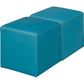 Jean Square Vinyl Ottoman, Peacock Teal, Set of 2 view 2