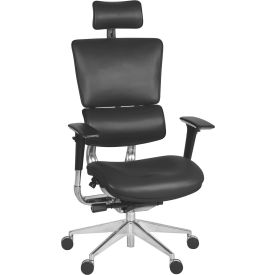 Interion® Omega Ergonomic Executive Office Chair with High Back & Adj. Arms Leather Black 