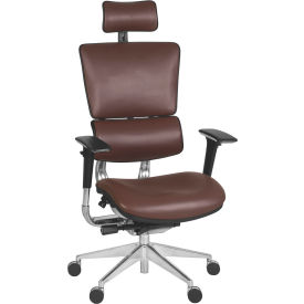 Interion® Omega Ergonomic Executive Office Chair with High Back & Adj. Arms Leather Chocolate 