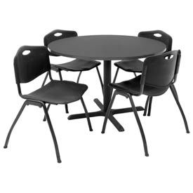 Regency Seating TB42RNDGY47BK Regency 42" Round Table & Chair Set W/Standard Plastic Chairs, Gray Table/Black Chairs image.