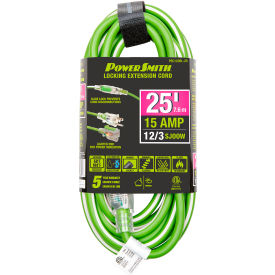 25' SJOOW Extension Cord with Lighted Locking, 12/3 Gauge, 15A, Green view 2