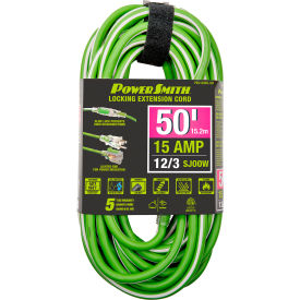 50' SJOOW Extension Cord with Lighted Locking, 12/3 Gauge, 15A, Green view 2