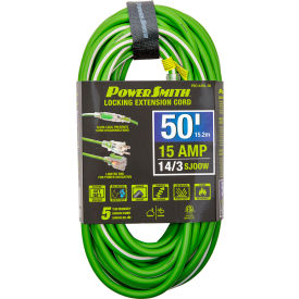 PowerSmith 50 SJOOW Extension Cord with Lighted Locking 14/3 Gauge 15A Green 