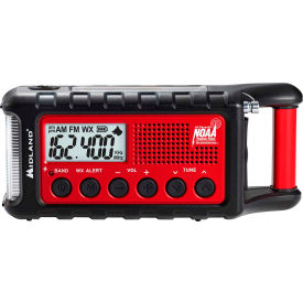 MIDLAND RADIO CORP. ER310 Midland® E+Ready® Emergency Crank Weather Radio, 9-61/100"W x 2-19/20"D x 6-17/20"H, Red image.