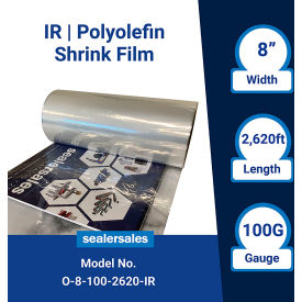 Sealer Sales O-IR Higher Performance Polyolefin CF Shrink Film 100 Ga. 8""W x 2620'L Clear 1 Roll