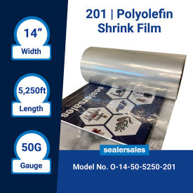 Sealer Sales O-201 General Purpose Polyolefin CF Shrink Film 50 Ga. 14""W x 5250'L Clear 1 Roll