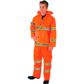 MCR Safety 2013RX2 MCR Safety 2013RX2 Luminator™ 3-Piece Rain Suit, Orange w/ Lime Silver Stripes, 2X-Large image.