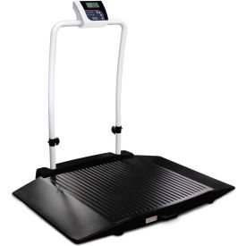 Rice Lake Weighing Systems Inc 141447 Rice Lake 350-10-3 Dual-Ramp Wheelchair Scale with Handrail, 1000 lb x 0.2 lb image.