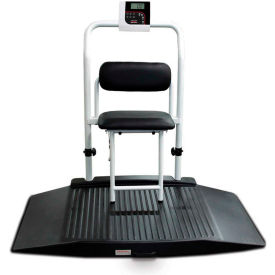 Rice Lake Weighing Systems Inc 141448 Rice Lake 350-10-4 Dual-Ramp Wheelchair Scale with Seat & Handrail, 1000 lb x 0.2 lb image.