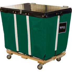 Royal Basket Trucks PVC Hinged Top Basket Truck, 8 Bu, Green Vinyl, Wood Base, All Swivel