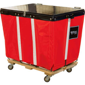 Royal Basket Trucks Inc. R08-RRW-HPA-3UNN Royal Basket Trucks® PVC Hinged Top Basket Truck, 8 Bu, Red Vinyl, Wood Base, All Swivel image.