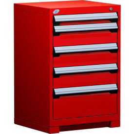 Rousseau Metal Inc. R5ACD-3403KD-081 Rousseau Metal® Heavy Duty Modular Cabinet, 5 Drawers, 24"W x 21"D x 36"H, Red image.