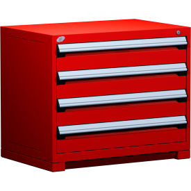 Rousseau Metal Inc. R5AEC-2801KD-081 Rousseau Metal® Heavy Duty Modular Cabinet, 4 Drawers, 36"W x 18"D x 30"H, Red image.