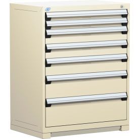 Rousseau Metal Inc. R5AEE-4403KD-041 Rousseau Metal Heavy Duty Modular Drawer Cabinet 7 Drawer Counter High 36"W - Beige image.