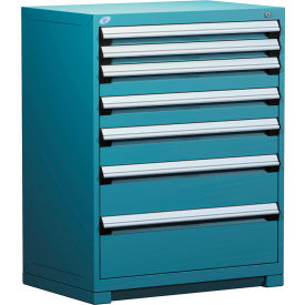 Rousseau Metal Inc. R5AEE-4403KD-051 Rousseau Metal Heavy Duty Modular Drawer Cabinet 7 Drawer Counter High 36"W - Everest Blue image.