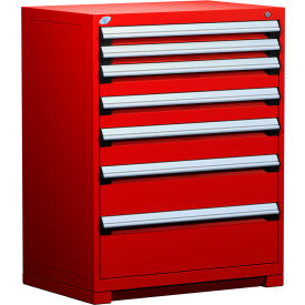 Rousseau Metal Inc. R5AEE-4403KD-081 Rousseau Metal Heavy Duty Modular Drawer Cabinet 7 Drawer Counter High 36"W - Red image.