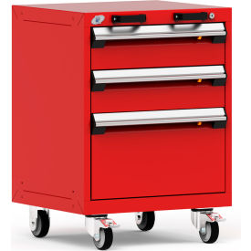 Rousseau Metal Inc. R5BCD-2805KD-081 Rousseau Metal 3 Drawer Heavy-Duty Mobile Modular Drawer Cabinet - 24"Wx21"Dx33-1/4"H Red image.