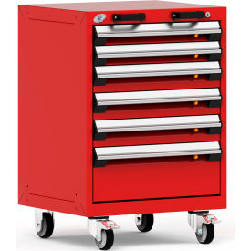 Rousseau Metal Inc. R5BCD-3051KD-081 Rousseau Metal 6 Drawer Heavy-Duty Mobile Modular Drawer Cabinet - 24"Wx21"Dx35-1/4"H Red image.