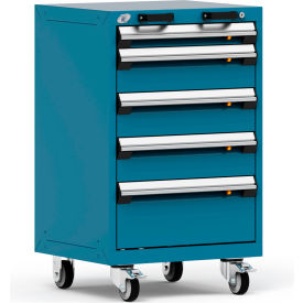 Rousseau Metal Inc. R5BCD-3401KD-051 Rousseau Metal 5 Drawer Heavy-Duty Mobile Modular Drawer Cabinet - 24"Wx21"Dx39-1/4"H Everest Blue image.